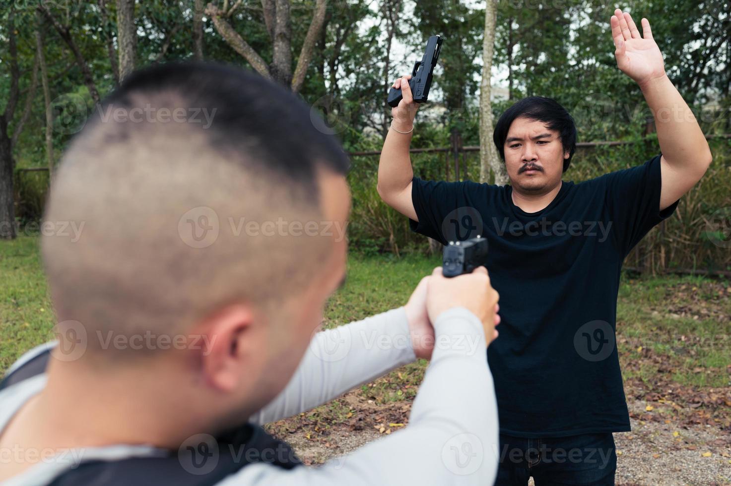 Police and thief concept,The cop catch criminals break the law photo