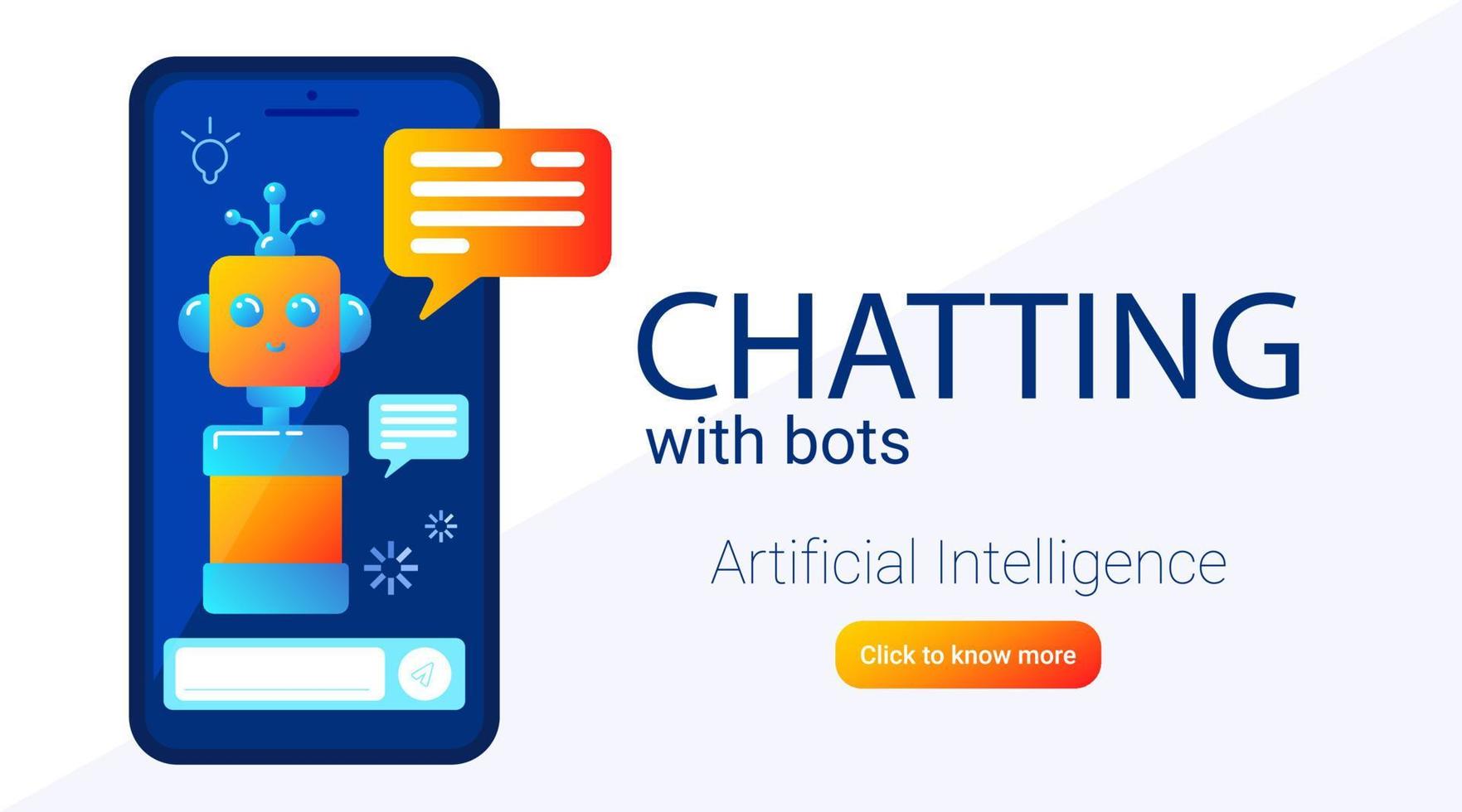 Chat bot flat style banner for web using, apps, websites, Chat-bot character drawing, horizontal vector poster.