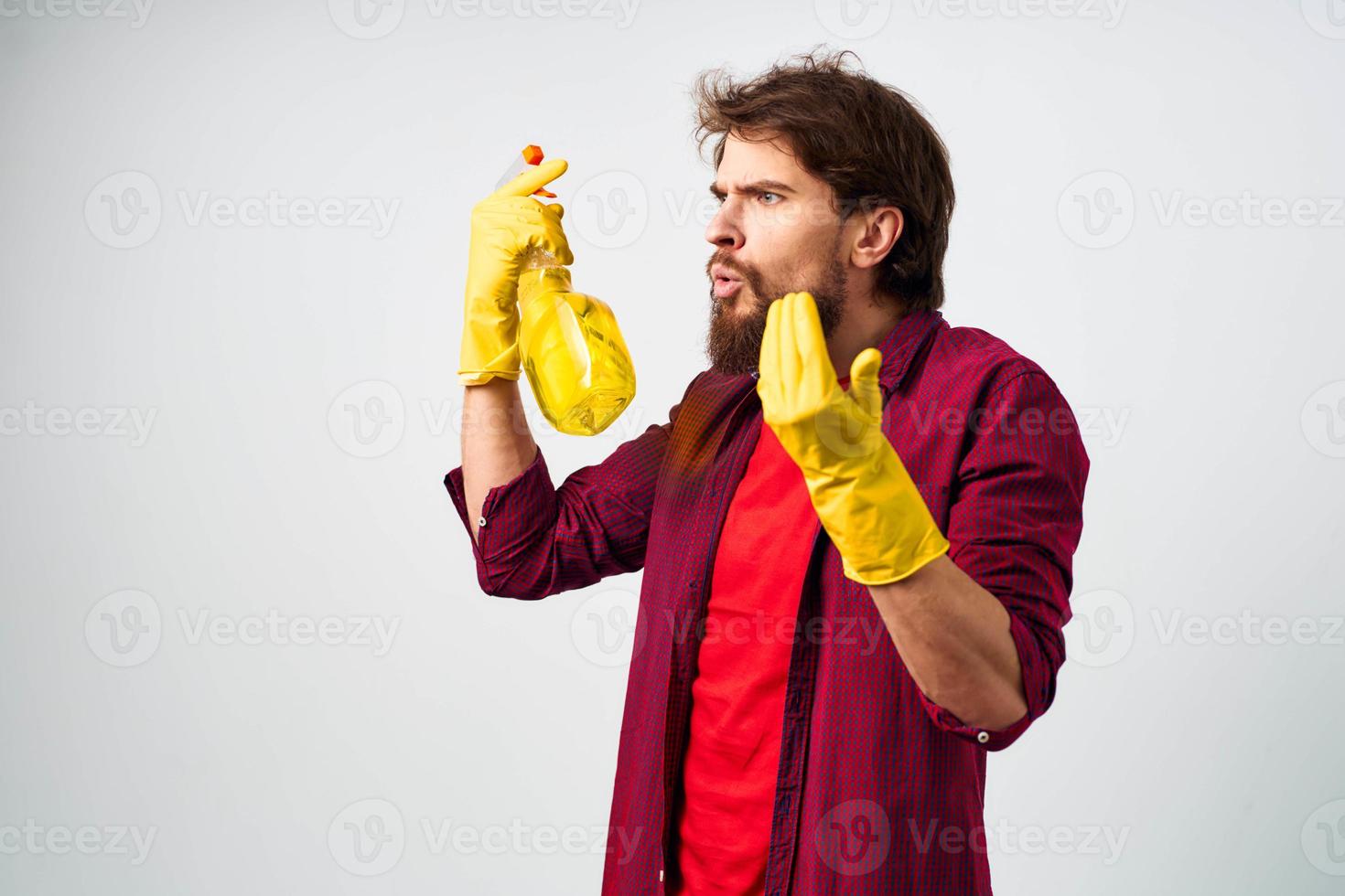 cleaner detergent rubber service gloves cropped view photo