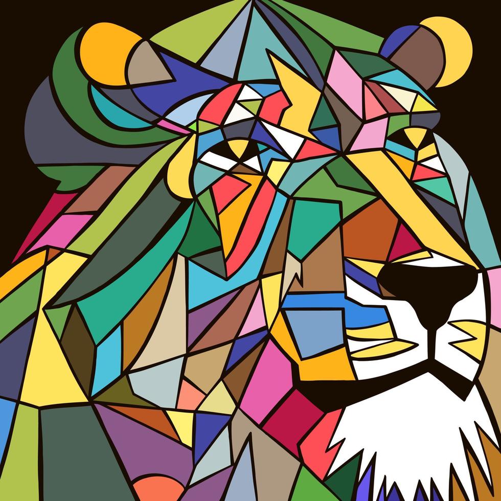 Colorful Geometric Lion Cubism Portrait vector