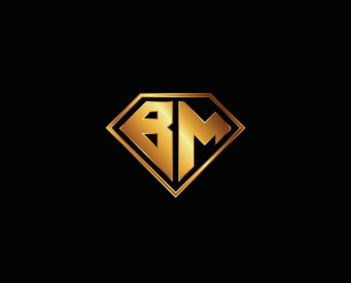 BM diamond shape gold color Letter Logo design vector