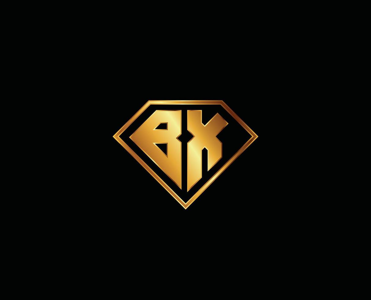 bx diamante forma oro color letra logo diseño vector