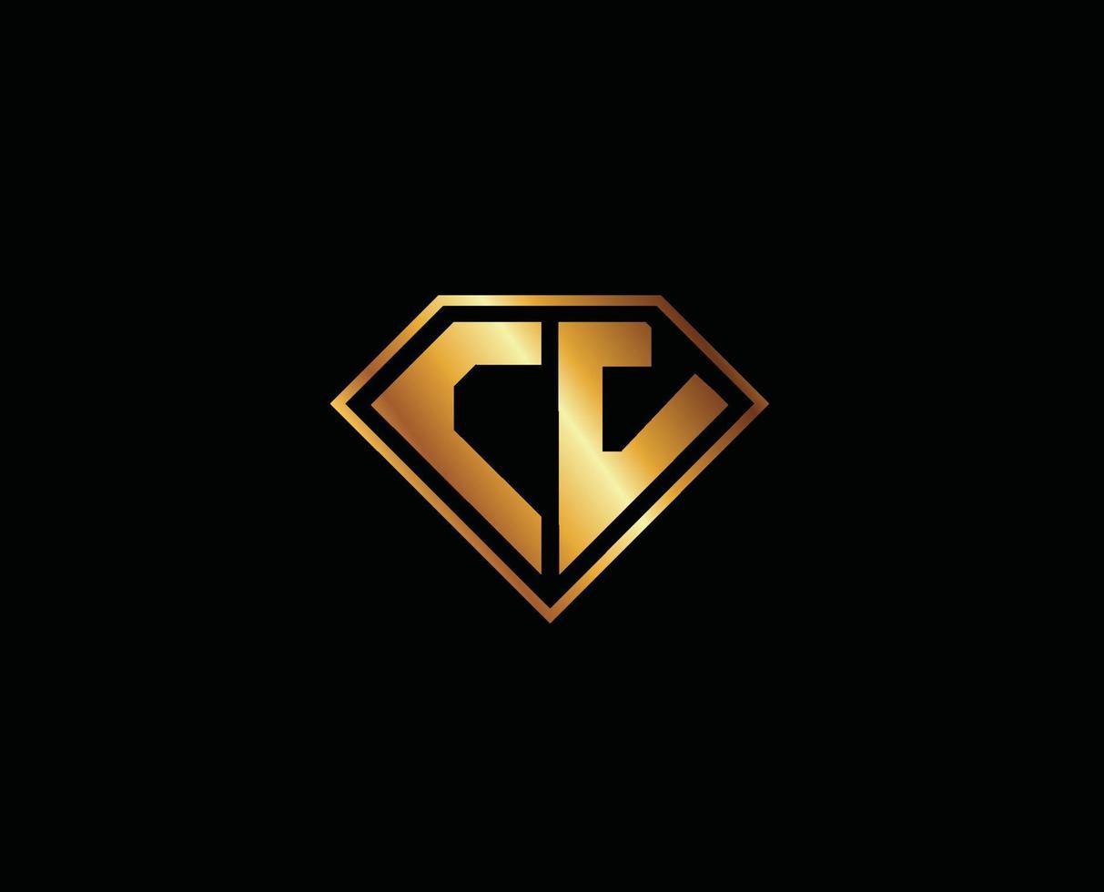 cc diamante forma oro color letra logo diseño vector