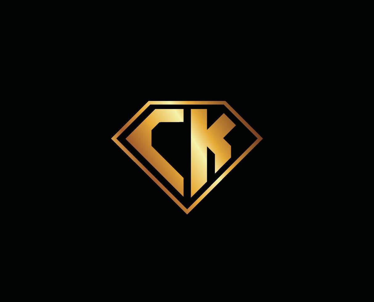 ck diamante forma oro color letra logo diseño vector