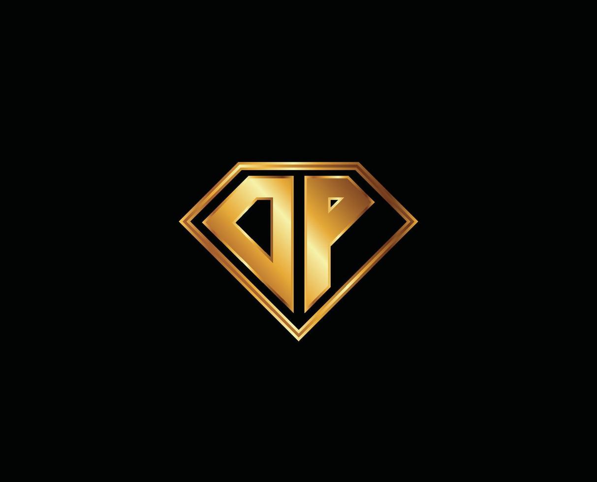 dp diamante forma oro color letra logo diseño vector