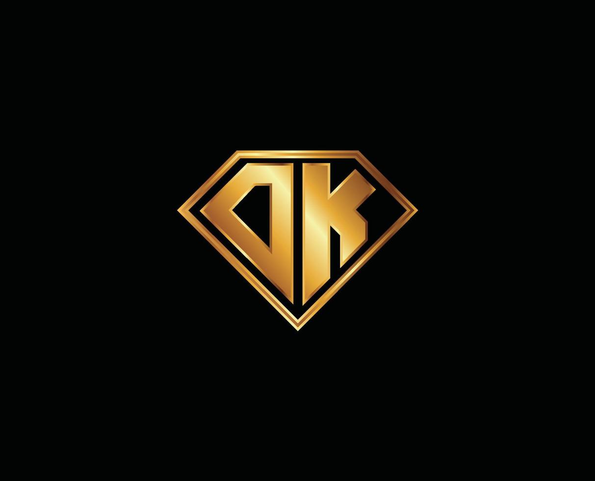 DK diamond shape gold color Letter Logo design vector