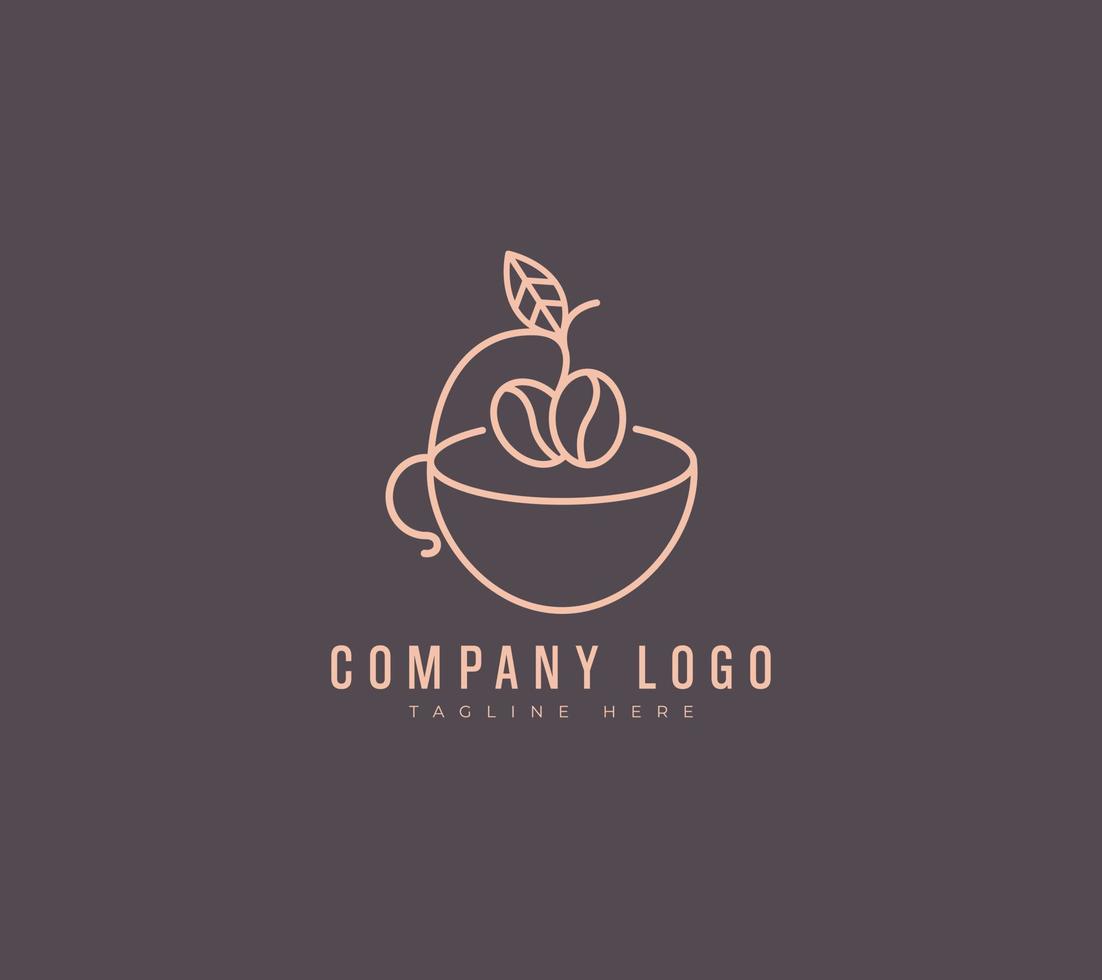 illustration of coffee shop beans and leaves with line art in a minimalist style logo template premium vector