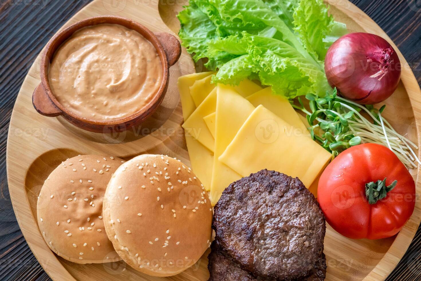Ingredients for burgers 21987971 Stock Photo at Vecteezy