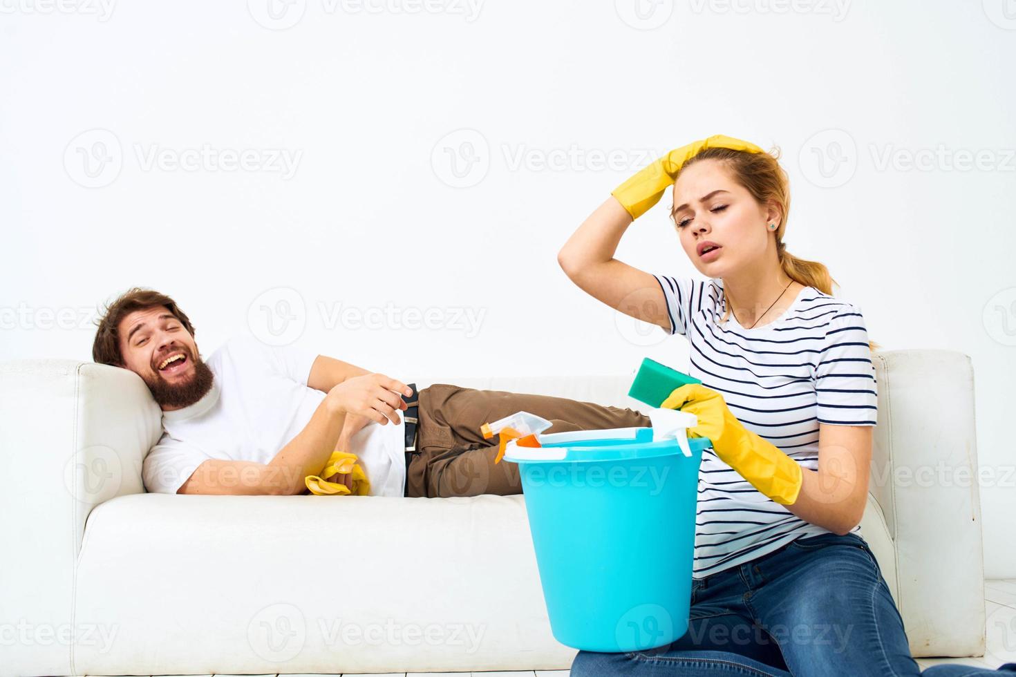 married couple housework service cleaning lifestyle joint work photo