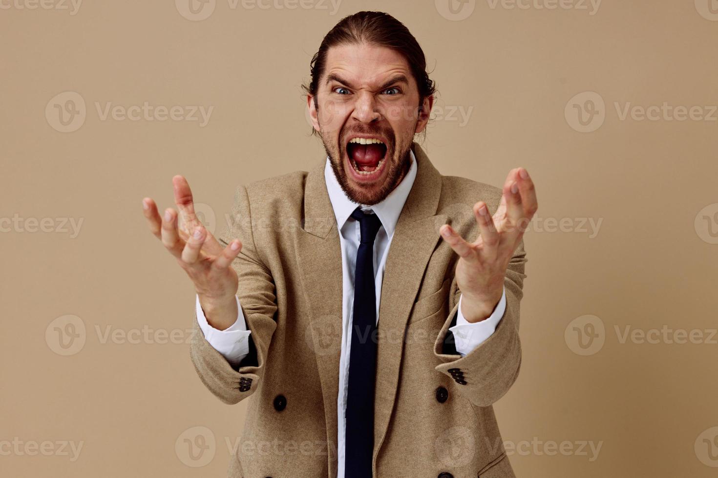 handsome man emotional man in suit gesture with hands lifestyle model photo