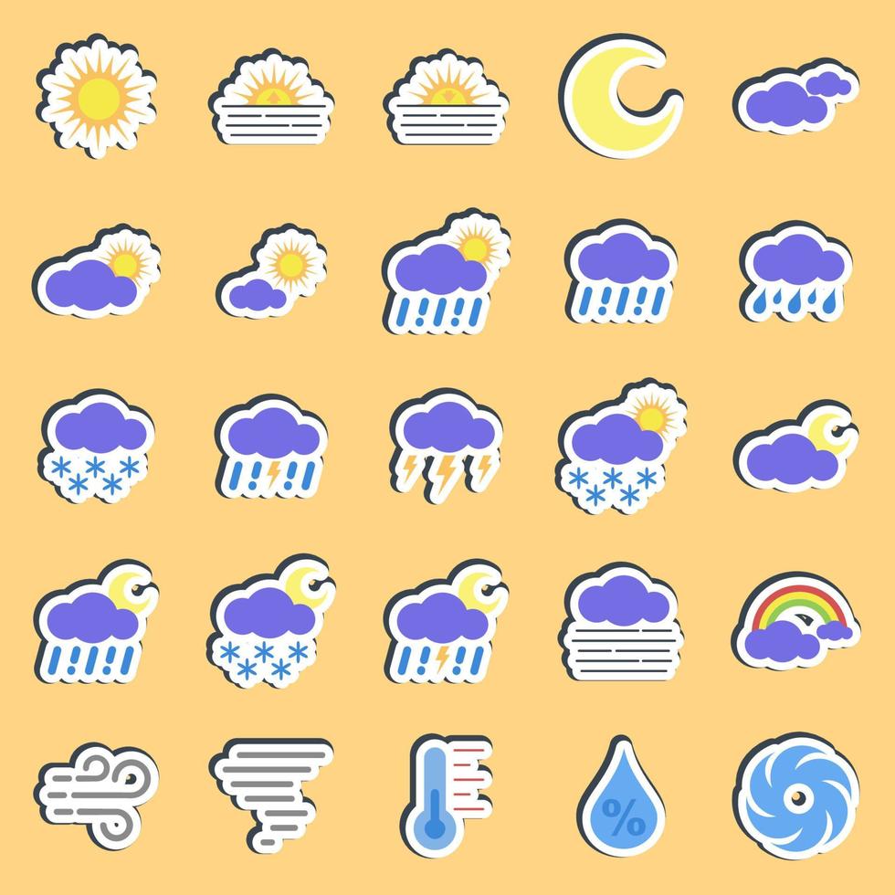 Sticker set of weather. Weather elements symbol. Good for prints, web, smartphone app, posters, infographics, logo, sign, etc. vector