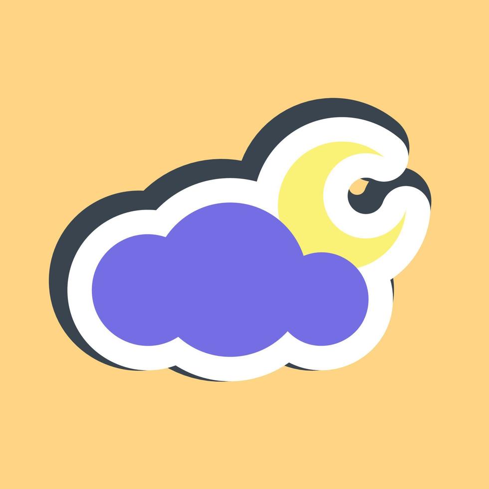 Sticker cloudy night. Weather elements symbol. Good for prints, web, smartphone app, posters, infographics, logo, sign, etc. vector
