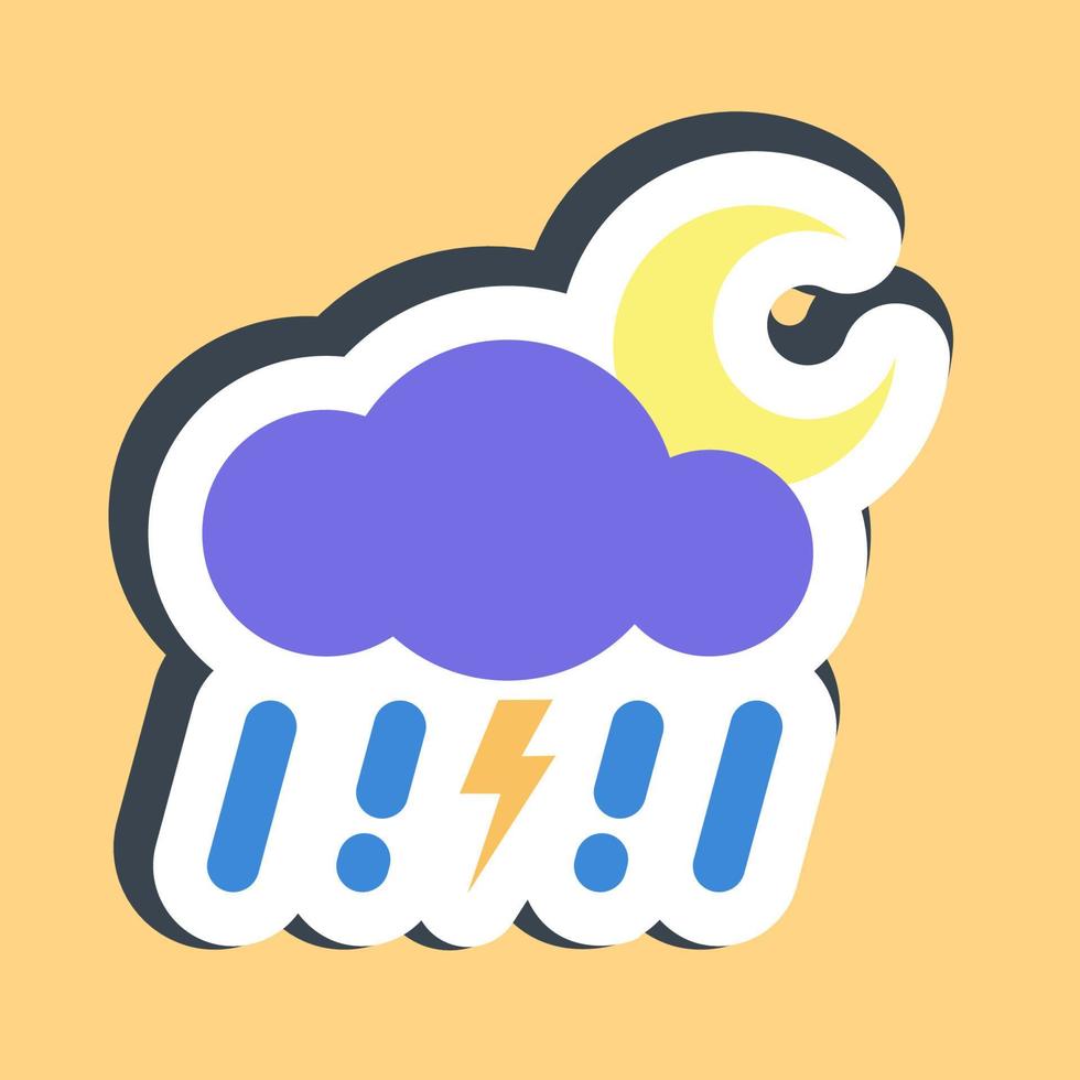 Sticker thunder storm night. Weather elements symbol. Good for prints, web, smartphone app, posters, infographics, logo, sign, etc. vector
