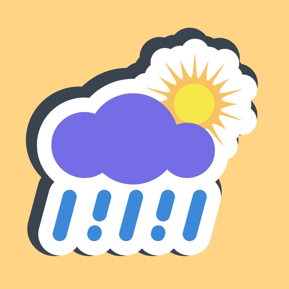 Sticker rain with sun. Weather elements symbol. Good for prints, web, smartphone app, posters, infographics, logo, sign, etc. vector