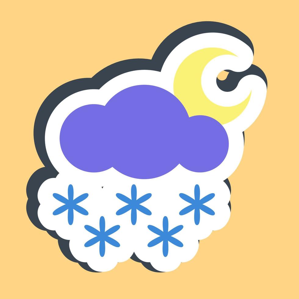 Sticker snowing night. Weather elements symbol. Good for prints, web, smartphone app, posters, infographics, logo, sign, etc. vector