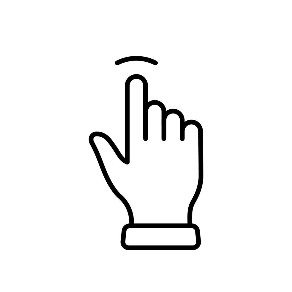 toque el gesto del mouse de la computadora. icono de línea negra del dedo puntero. pictograma lineal de la mano del cursor. toque, haga clic, presione el símbolo de contorno del punto de doble deslizamiento. trazo editable. ilustración vectorial aislada. vector