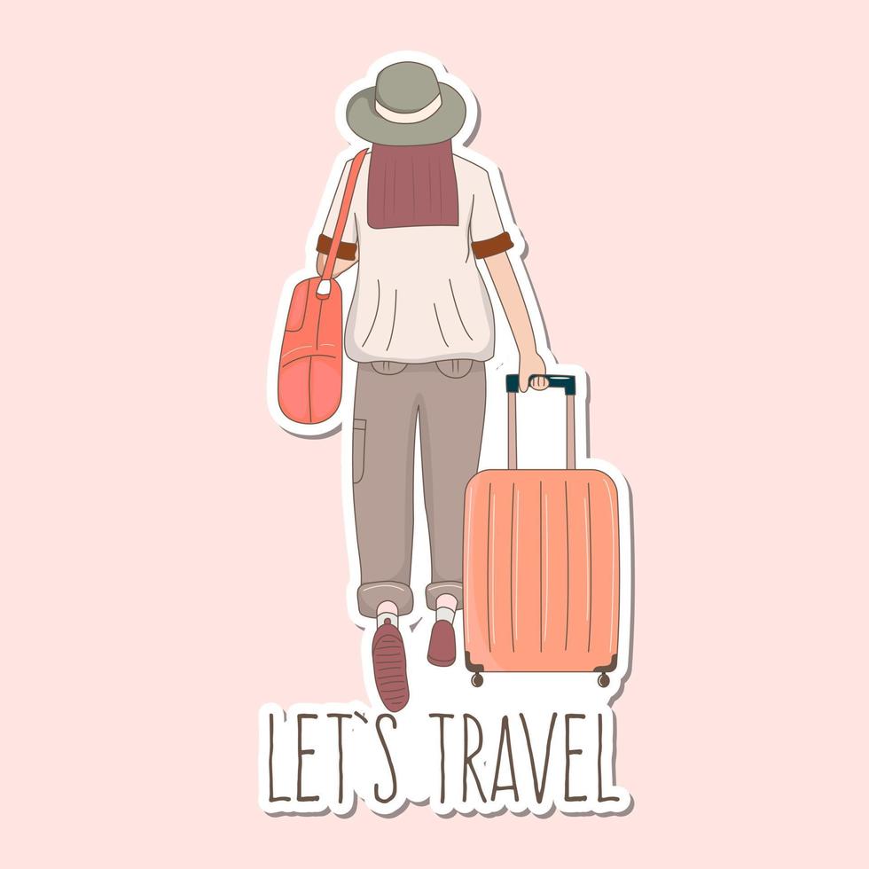 Colorful hand drawn traveler girl stickers vector