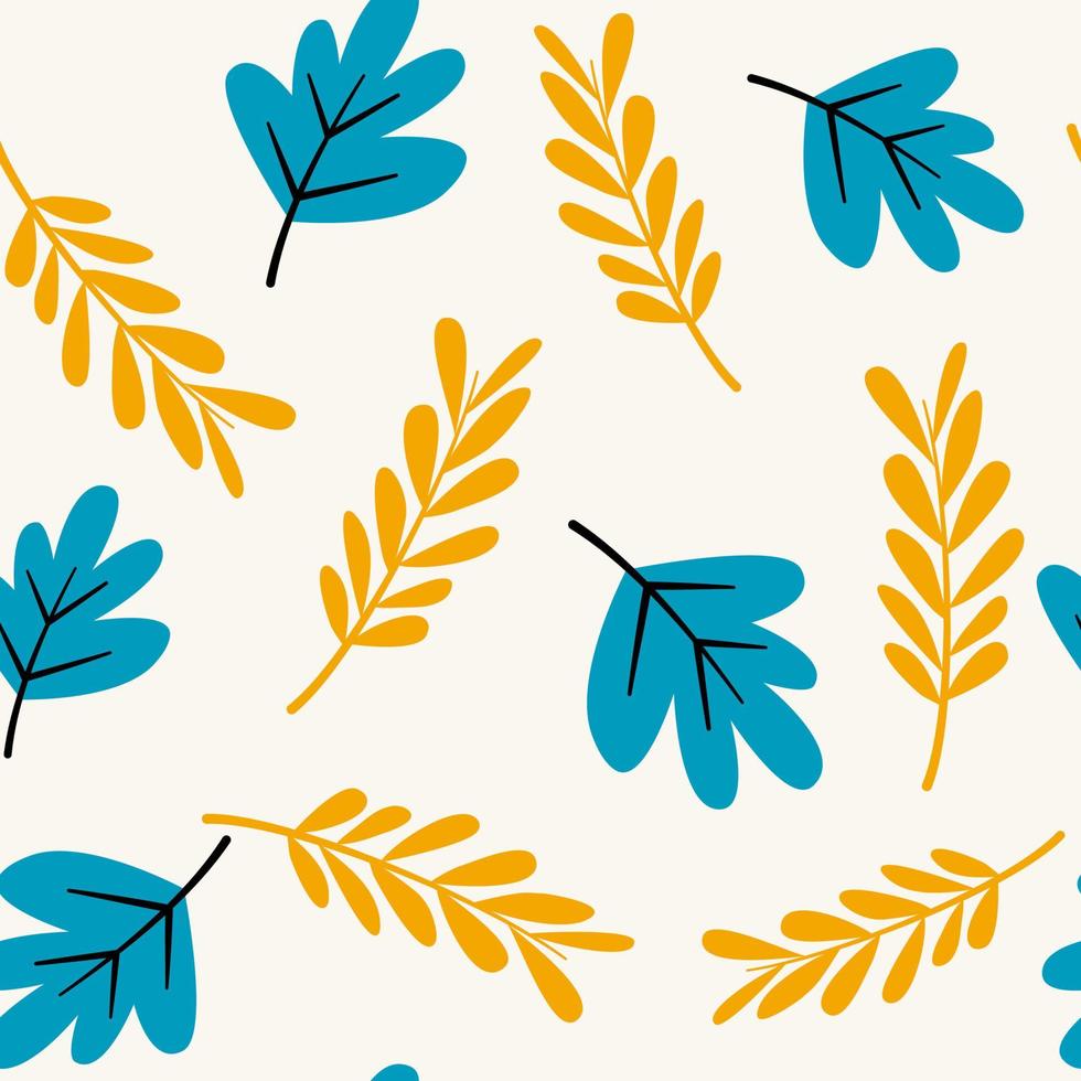 cute lovely autumn seamless vector pattern background illustration with blue and yellow fall leaves