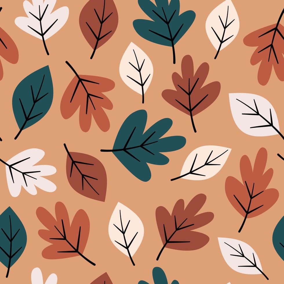 cute autumn seamless vector pattern background illustration with colorful fall leaves