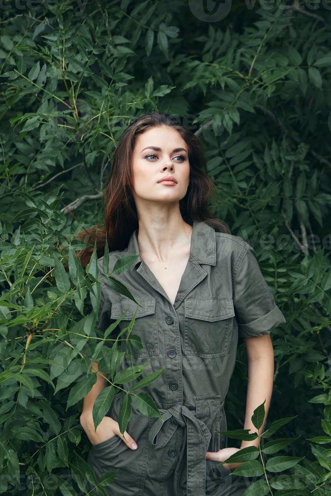 Woman tourist loneliness outdoor walks gray jumpsuit photo