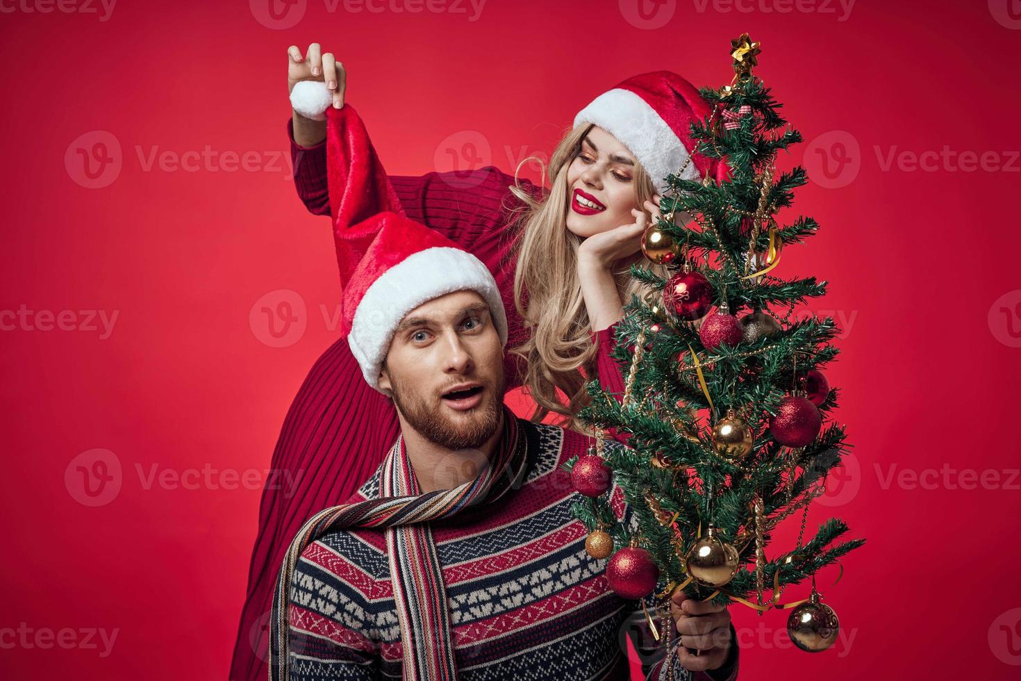 man and woman new year tree decoration family holiday photo