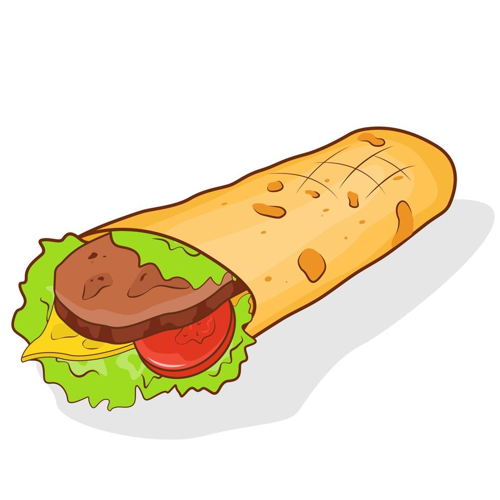 Doner kebab street food. Vector flat illustration.