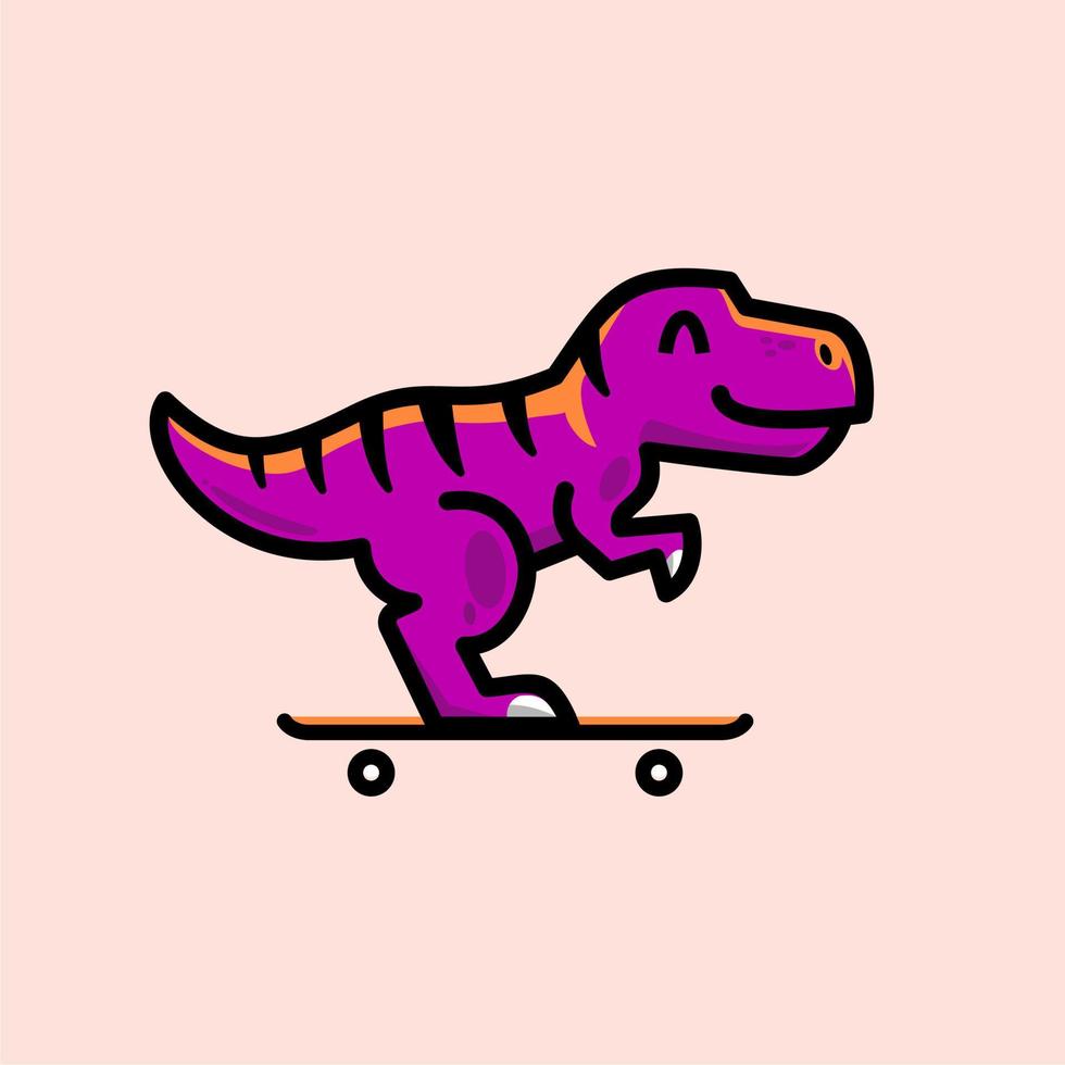 tirano saurio Rex en un patineta logo icono, sonrisa tiranosaurio, vector ilustración de linda dibujos animados dino personaje para niños y chatarra libro