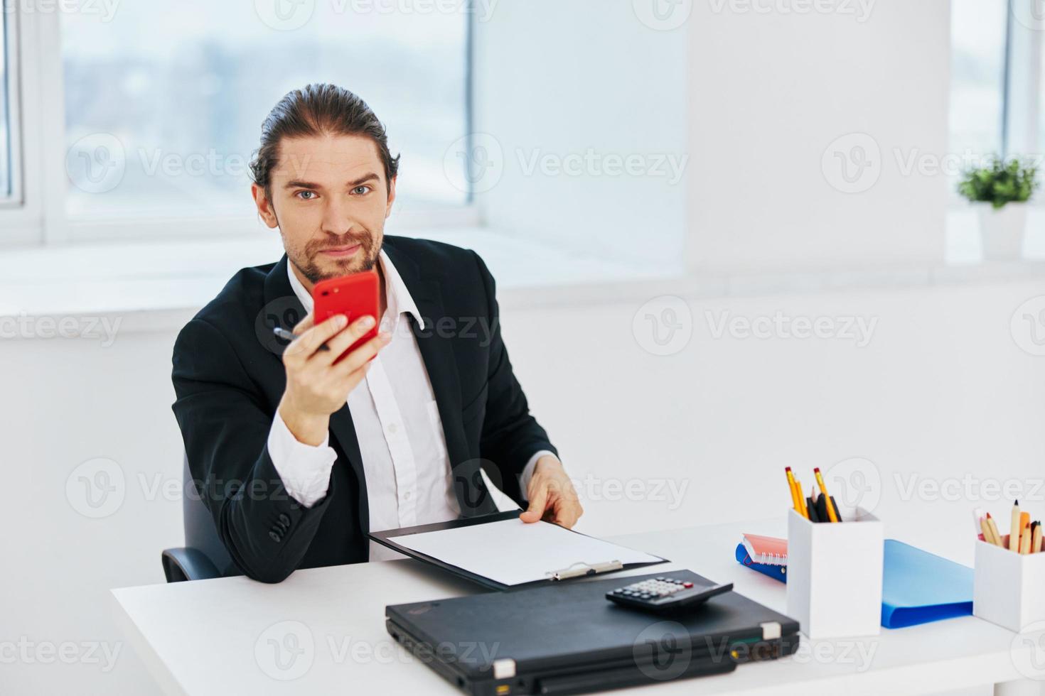 Man work emotions in front of laptop technology photo