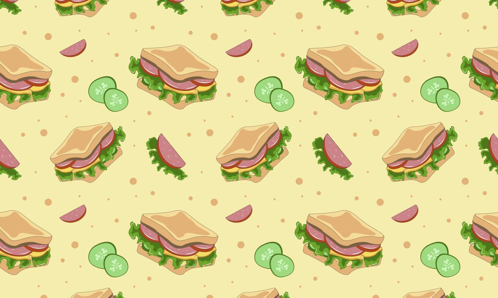 Pattern with sandwich, cucumber and sausage slices vector