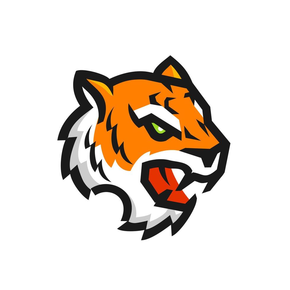 tiger head mascot design illustration logo for sport team, roaring cat animal design emblem character artwork, gaming club logo vector