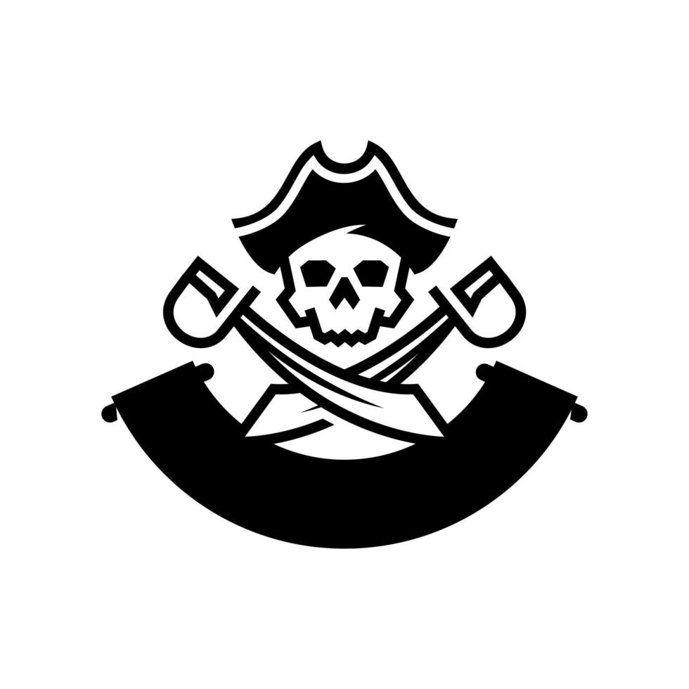 Skull of Dead pirate logo with hat and Crossing sailor Swords mascot emblem design . Skeleton sailor captain icon logo Illustration Mascot. vector