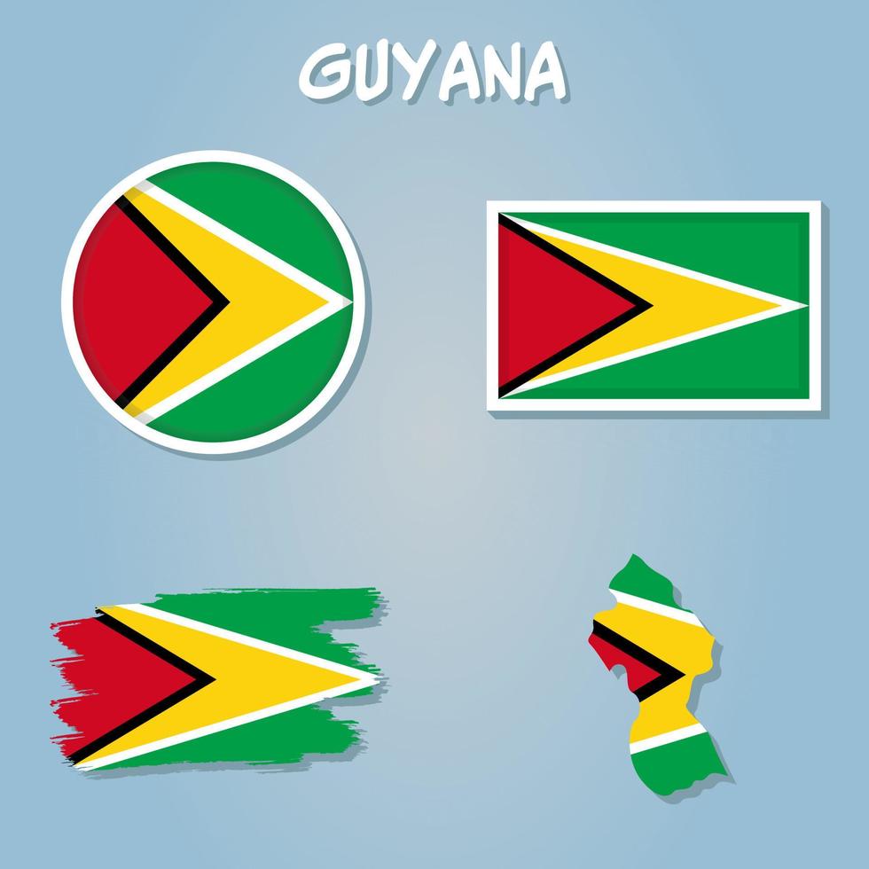 Flag Map of Guyana, vector isolated simplified illustration icon with silhouette of Guyana map.