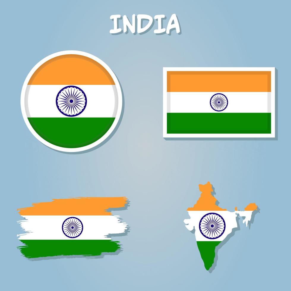 Vector map of India filled with the flag of the country, isolated on white background.