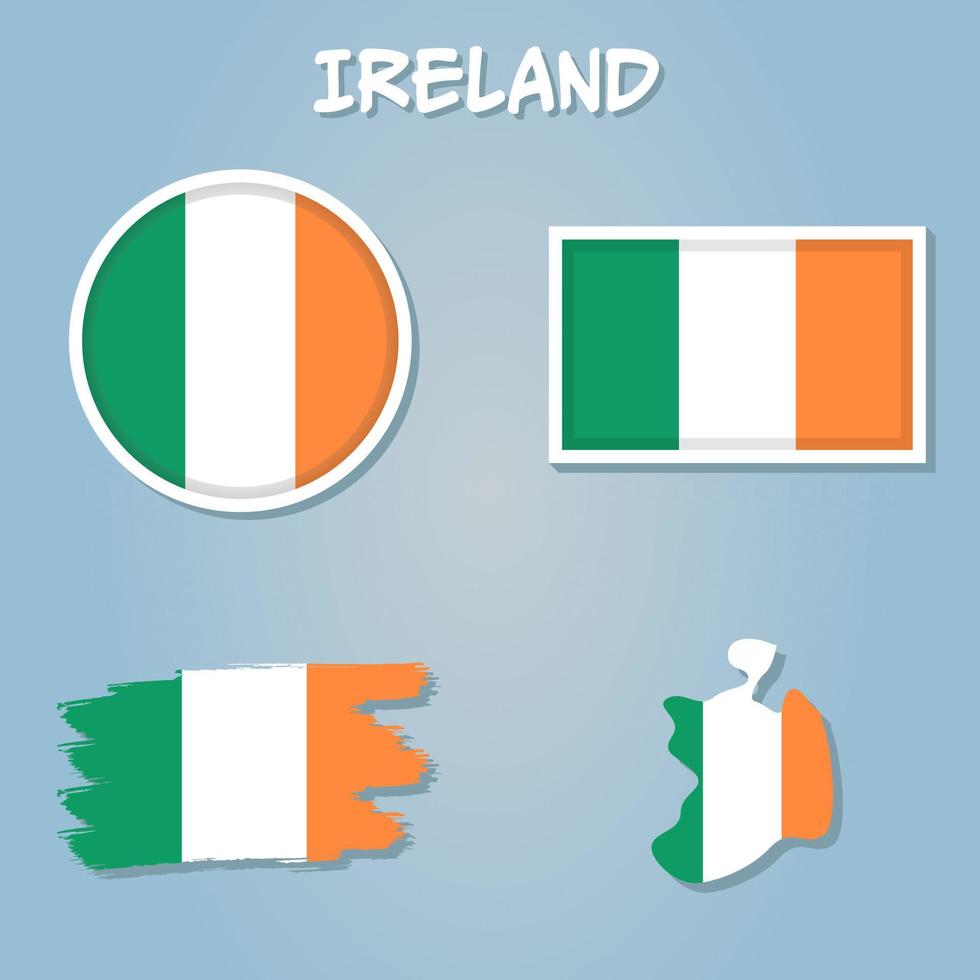 Map of Ireland with Flag. Hand Painted with Brush, vector Illustration.