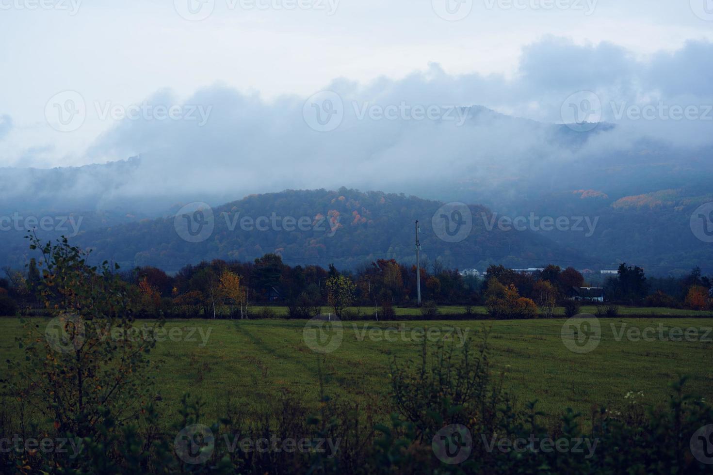 montañas verde césped montañas niebla viaje naturaleza foto