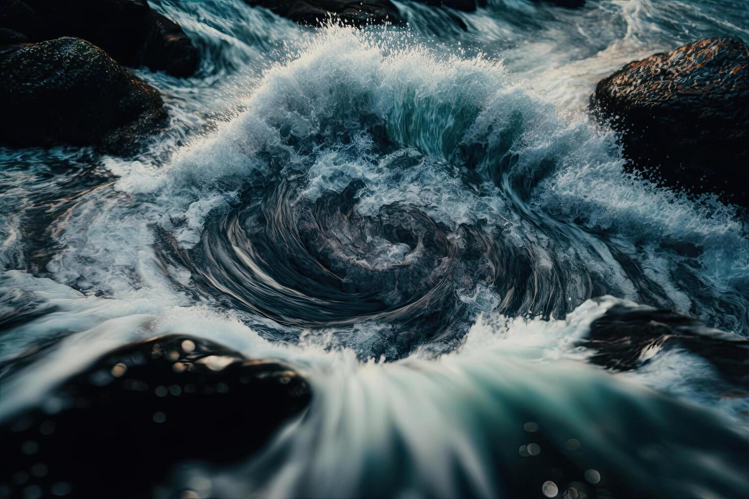 Waves of river and sea water meet each other. Illustration photo