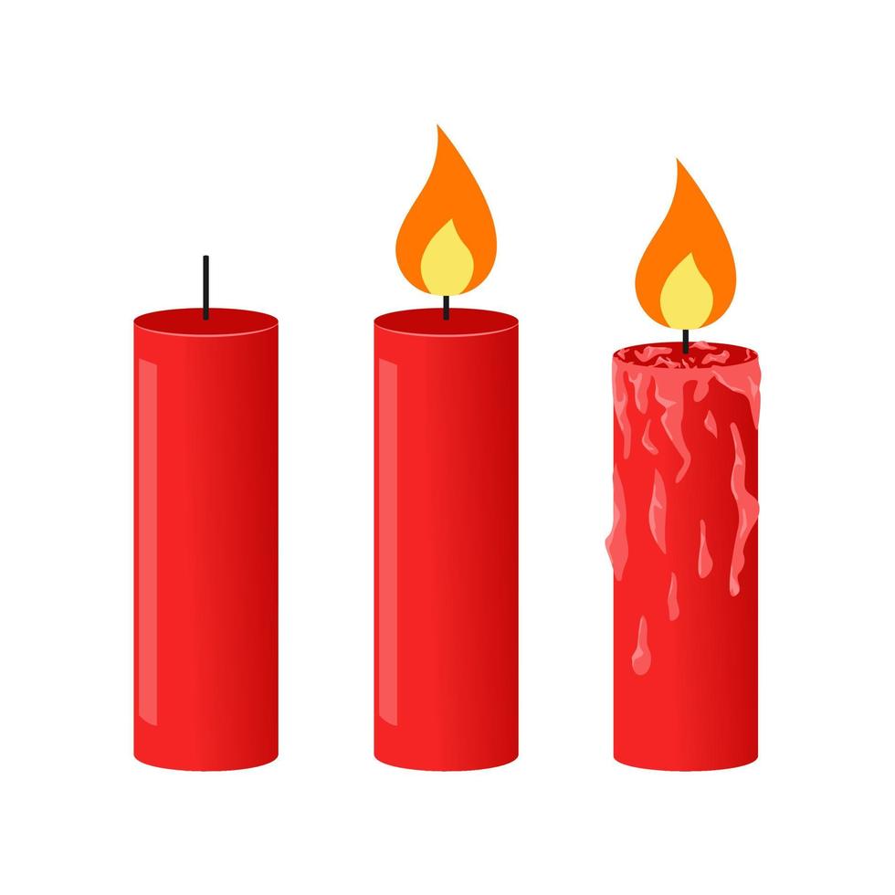Set of Candle cartoon style, Vector Illiustration, 3 candles with different conditions