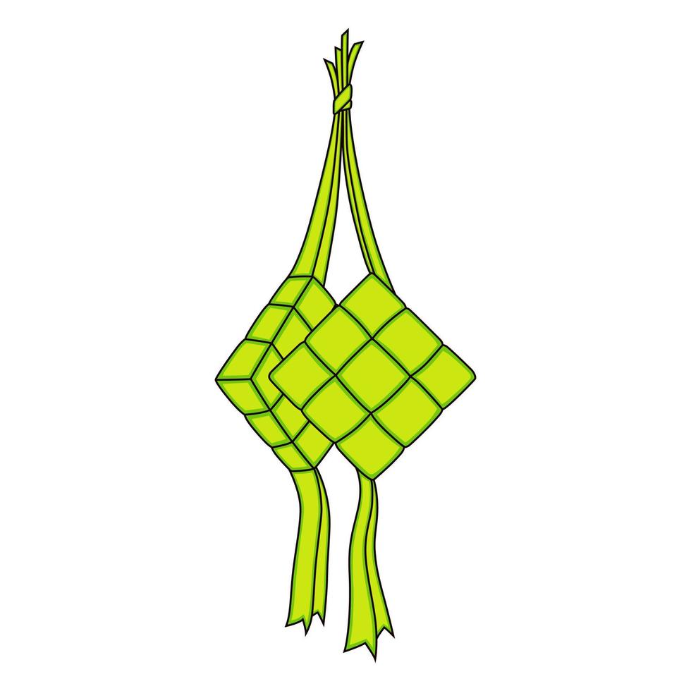 ketupat asiático tradicional arroz albóndigas, plano vector ilustración