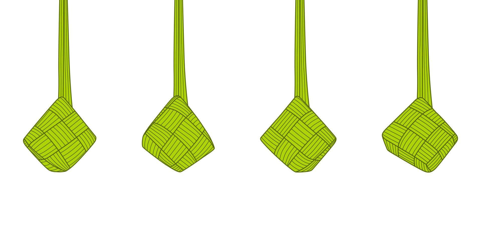 ketupat asiático tradicional arroz albóndigas, aislado en blanco fondo, vector ilustración