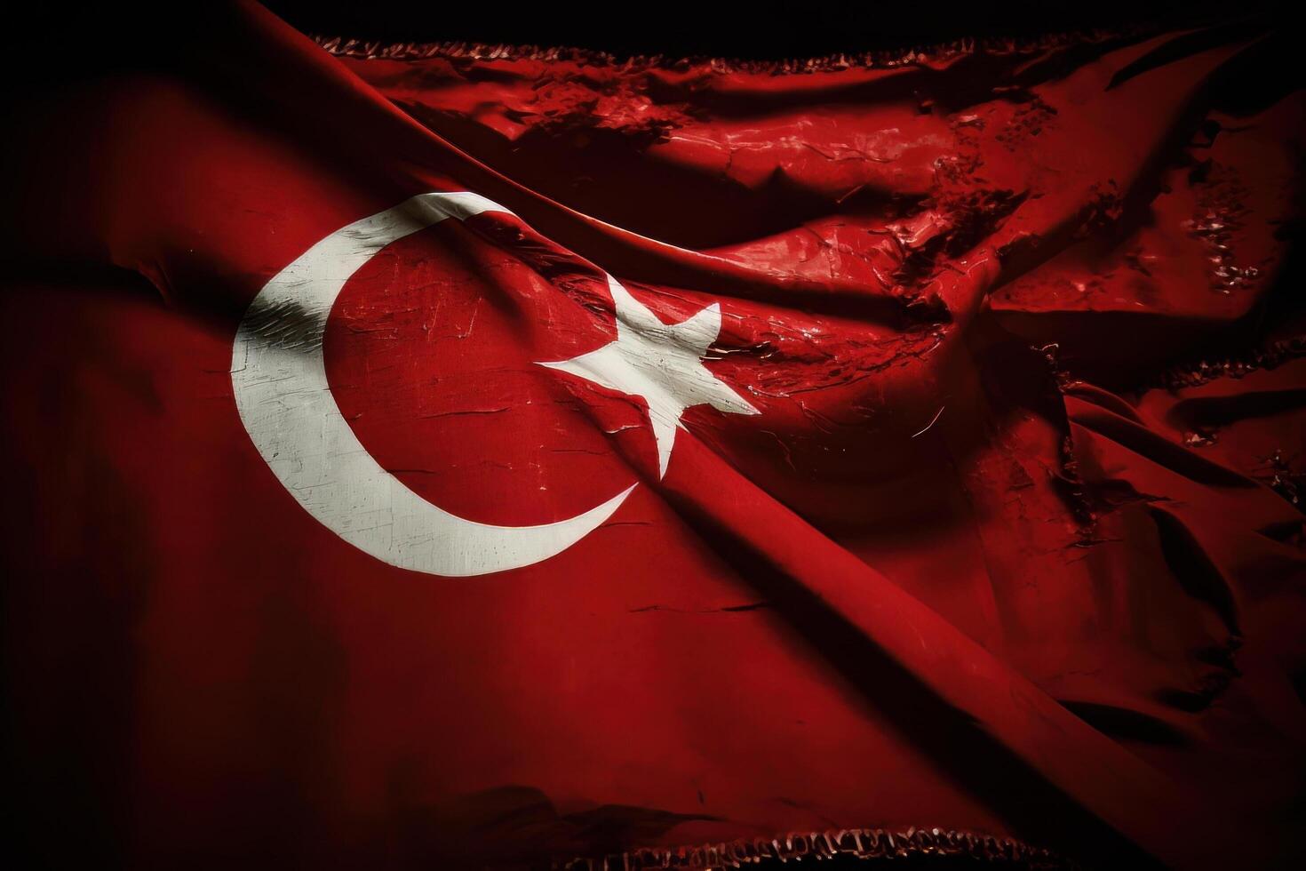 Red waving Turkish flag. Illustration photo