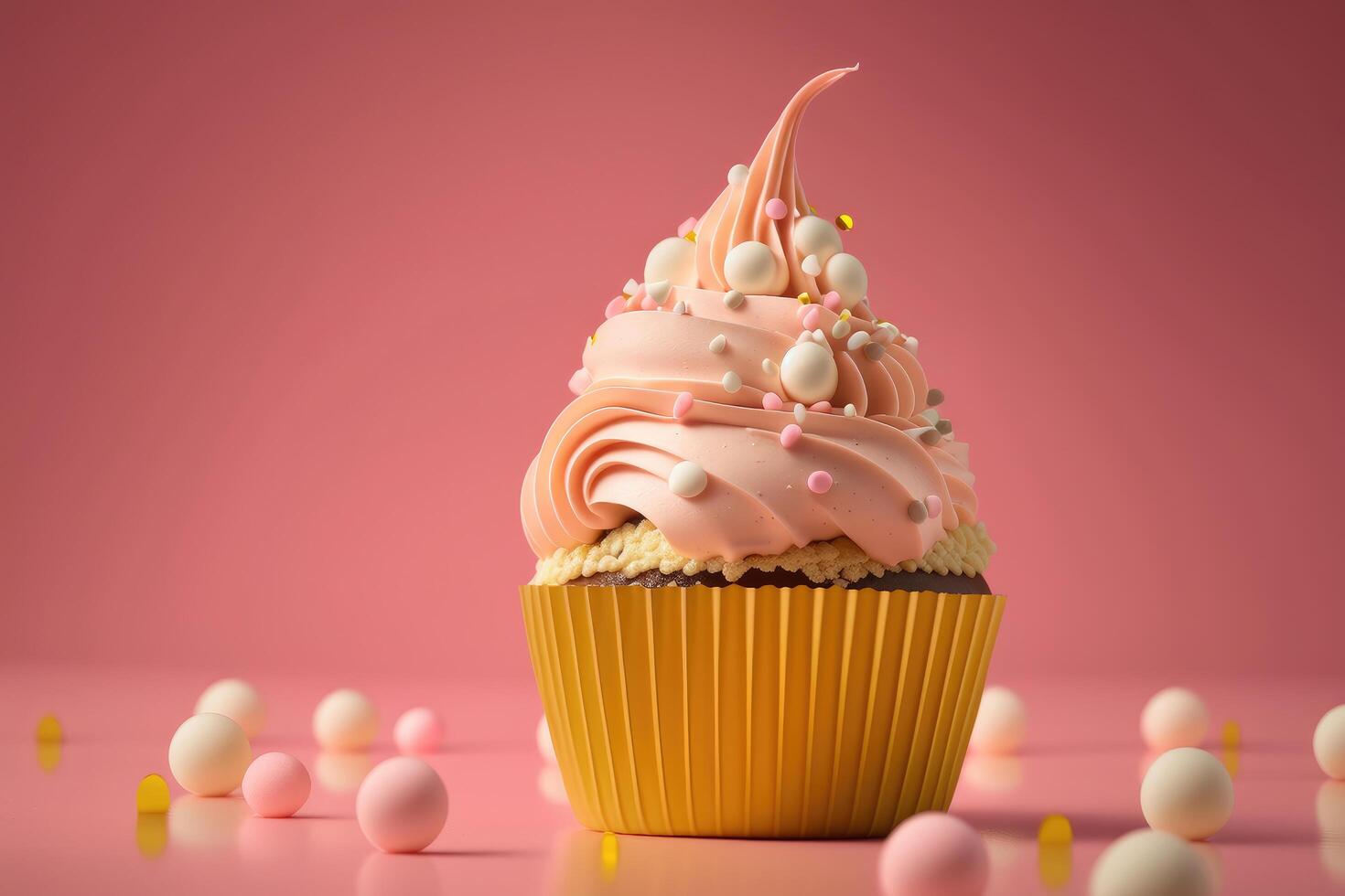 birthday cupcake on pink. Illustration photo