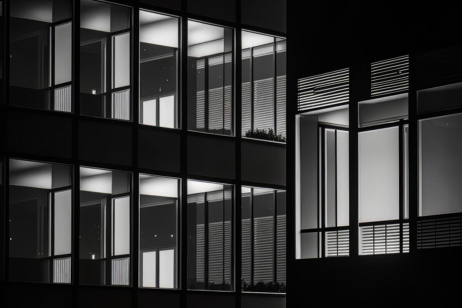 Detail of the glass balconies of a minimalist urban build. Illustration photo