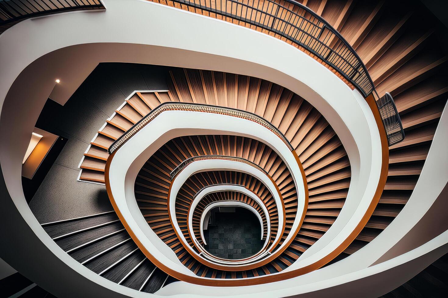 Curved staircase. Top view of modern part architecture. Illustration photo