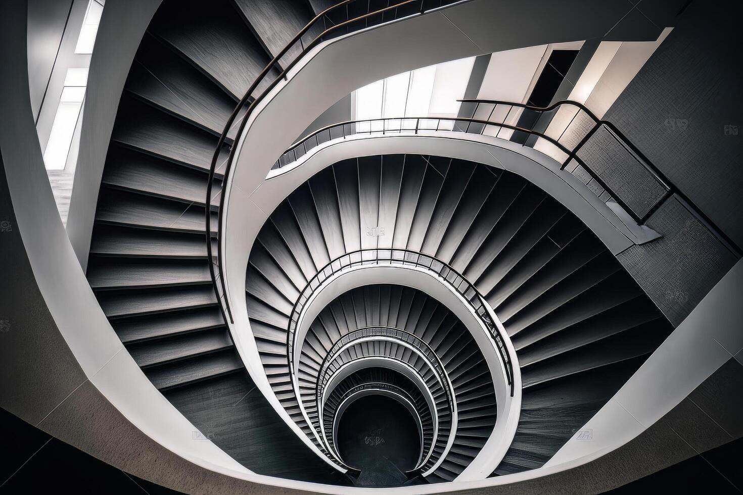 curvo escalera. parte superior ver de moderno parte arquitectura. ilustración ai generativo foto