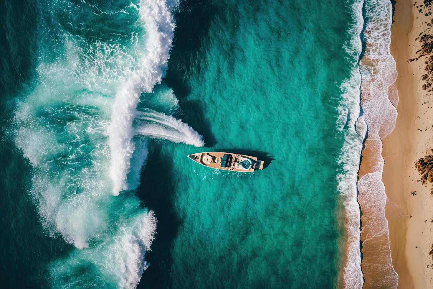 ola y barco en el playa como antecedentes. hermosa naturaleza. ilustración ai generativo foto