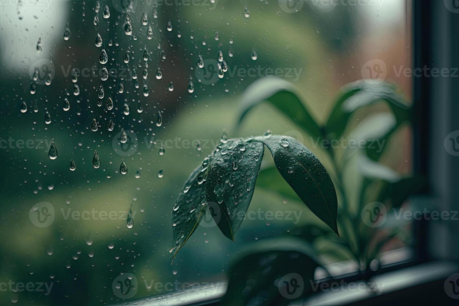 Atmospheric minimal backdrop with rain droplets on glass. Illustration photo