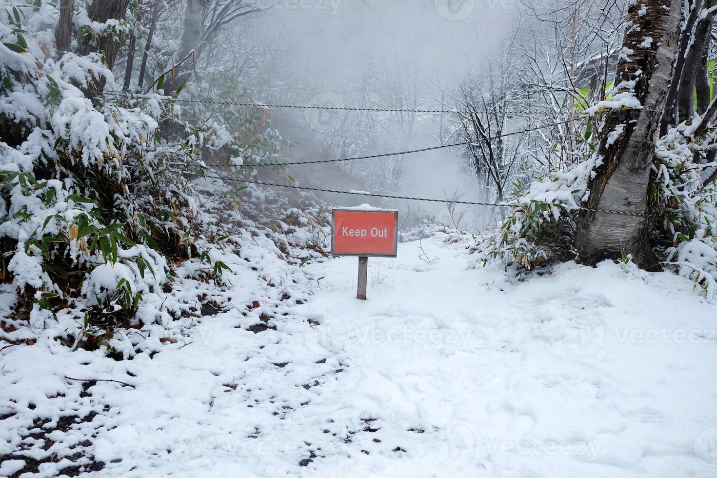 Keep out Signs in the Winter Forest. photo