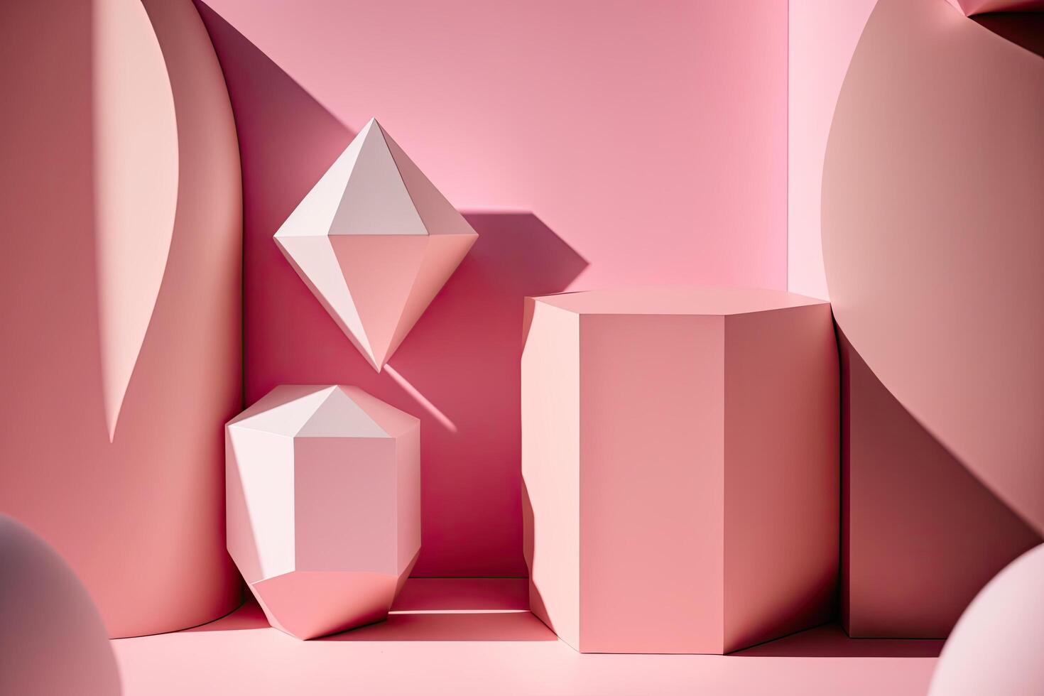 Minimalistic Pink background with geometric shapes and shadows. Illustration photo