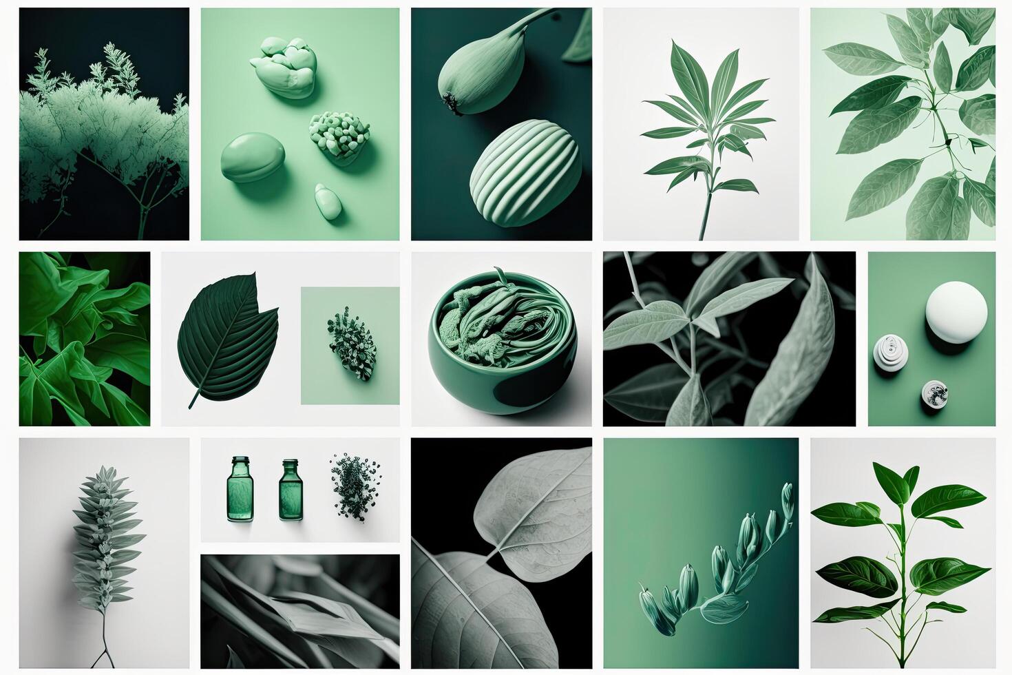 Set of trendy aesthetic photo collages of plants and nature. Illustration