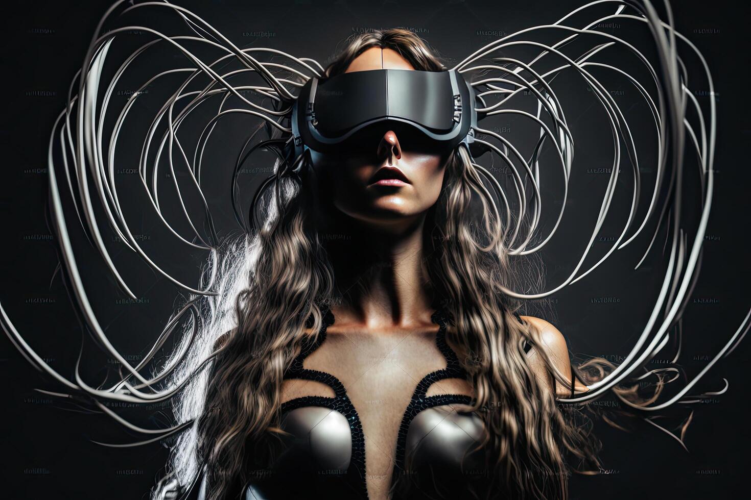 A beautiful woman with her hair down in a futuristic. Illustration photo